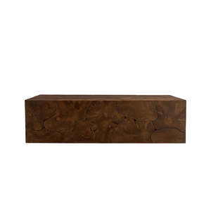 Mesa de Centro de Madera de Teca Sólida de Estilo Rústico Contemporáneo, Bloque de Madera de Grano Entero Hecho a Mano, Mesa de Lujo para Sala de Estar - Product Image 1