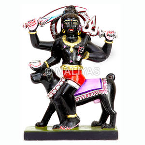 Estatua de Kal Bhairav de mármol negro tallada a mano |   Ídolo de Bhairon en Mármol Premium - MALIYAS - Product Image 1