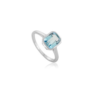 Anillo de Plata de Ley Hecho a Mano con Topacio Azul Genuino, Corte Esmeralda, Hermoso Solitario para Mujer, Joyería Fina - Product Image 1