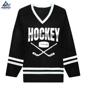Camiseta de Hockey sobre Hielo, Nueva, Equipamiento de Entrenamiento, Manga Larga, Cuello en V, Color Negro, Logotipo Personalizado, Jersey de Hockey para Hombre - Product Image 1