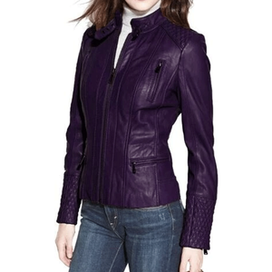 Nueva Chaqueta de Motera de Piel de Cordero Genuina Verde Claro para Mujer - Product Image 4
