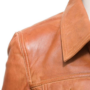 Women's Genuine Leather <b>Trucker</b> <b>Jacket</b> Turn-down Collar Full Sleeve Solid Color Button Closure Wholesale Factory - Product Image 4