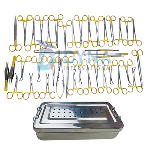 Juego de 40 Piezas de Alta Calidad para Cirugía General con Caja de Acero Inoxidable (Mango con Recubrimiento Dorado), Instrumentos Veterinarios con Certificación CE - Product Image 1