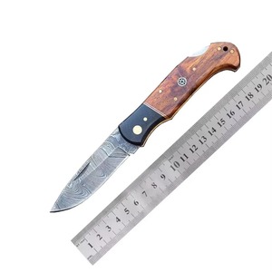 Couteau pliant à verrouillage par bouton, lame en acier Damas, lisse, à ouverture rapide, pour le camping en extérieur, équipement EDC, DIY, OEM - Product Image 1