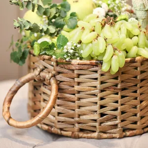 Panier à fleurs en jacinthe d'eau fait main, panier de rangement en osier avec poignée pour décoration intérieure, cadeau, support pour plantes de jardin - Product Image 2