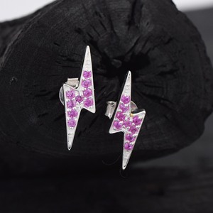 Latest Trendy Minimalist 925 Sterling <b>Silver</b> Fine Jewelry Thunder Bolt Design Fine <b>Stud</b> Earrings Natural Pink Sapphire Gemstones - Product Image 2