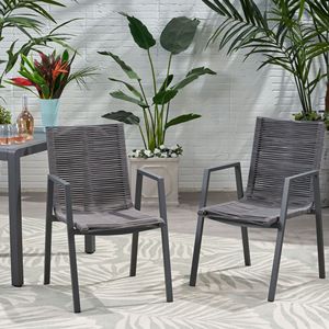 Set di 2 Sedie da Pranzo Moderne per Esterni, Grigio e Grigio Scuro, con Seduta in Alluminio e Corda - Product Image 3
