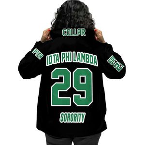 Iota Phi Lambda Women Custom Chapter Varsity Jacket Black Emerald Green Greek Letters Crest Number Year Bomber Coat Personalized - Product Image 3