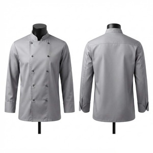 Unisex Premium Woven Polycotton Chef <b>Jacket</b> 180 GSM Grey Double Breasted <b>Short</b> <b>Sleeve</b> Silk Screen Printed Custom Embroidery - Product Image 1