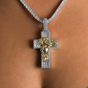 Collar con Colgante de Cruz de Moissanita de Lujo, Plata de Ley 925 con Baño de Rodio, Joyería Religiosa Cristiana para Hombre, Cadena de Serpiente - Product Image 3