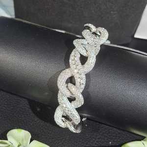 Bracelet cubain en moissanite et diamants ronds glacés pour unisexe, en argent sterling 925, bijoux fins, cadeau hip-hop pour soirée, pour partenaire - Product Image 6