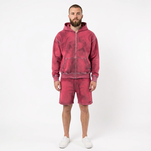 Custom <b>Men's</b> <b>Hoodie</b> <b>And</b> <b>Shorts</b> <b>Set</b> Heavy Brushed Fleece Two Piece Streetwear Outfit With Woven Label Graphic Elastic Waist - Product Image 6