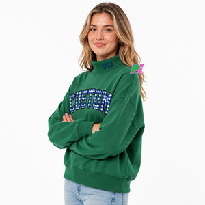 Sudadera de cuello alto para mujer con letras de tela a cuadros y ribetes, sudadera extragrande con bordado en el cuello - Product Image 2