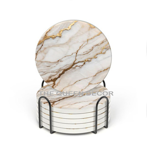 High Great Quality Octagonal Shape Stainless Steel Metal Gold Stand <b>Coasters</b> Set of 4 Piece Use Kitchen Glass - Product Image 3