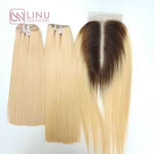 Bundles de trame de cheveux bruts de cheveux vietnamiens de cheveux droits d'os avec la couleur blonde de fermeture - Product Image 1