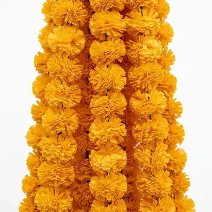 Guirnalda vertical de flores de caléndula con borlas doradas y pompones coloridos para decoración del hogar en Diwali, colgante de pared para la entrada. - Product Image 5