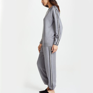 Women Gray Solid <b>Tracksuit</b> Set Full Sleeve Crew Neck Loose Fit Casual Autumn Wear With Side Pockets Drawstring Waist - Product Image 3