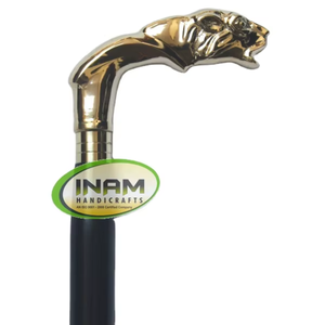 Canne de marche en bois de qualité supérieure avec poignée en laiton en forme de lion |   Bâton de marche artisanal avec poignée en forme d'animal pour personnes âgées, randonnée, camping, utilisation en plein air - Product Image 3