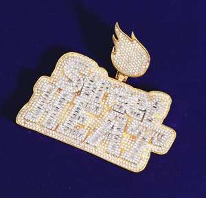 Colgante de Moissanita y Diamantes Chapado en Oro de Plata de Ley 925, Estilo Hip Hop, Totalmente Iced Out, con Letra 'Street Heat', para Hombre - Product Image 2