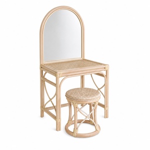 Modern rattan dressing <b>table</b> with <b>mirror</b> makeup dresser <b>vanity</b> bedroom furniture for girls - Product Image 3