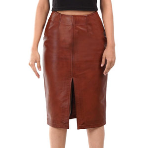Jupe crayon décontractée en cuir satiné respirant pour femme avec appliques de plumes, volants et broderies – Collection Automne - Product Image 1