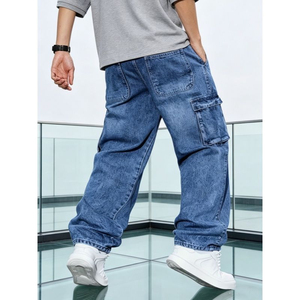 Custom Wholesale <b>Mens</b> 100 Cotton Straight Denim <b>Jeans</b> Retro Faded Light Blue Wash <b>Relaxed</b> <b>Fit</b> Streetwear Trousers - Product Image 4