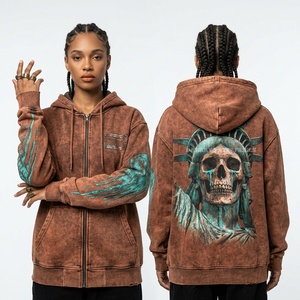 Manufacturer 400GSM Navy Blue Galaxy <b>Star</b> Cut Out Zip Up Hoodie Celestial Constellation Skull Glow Graphic Distressed <b>Jacket</b> - Product Image 6