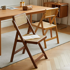 Chaise de salle à manger pliable en bambou avec assise et dossier en rotin, chaise d'appoint en bois pour la maison, le restaurant et la salle à manger - Product Image 2