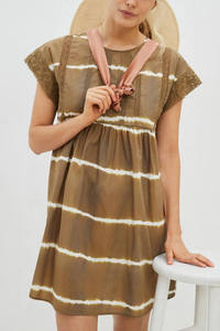 Elegant <b>Brown</b> White <b>Tie</b> Dye Cotton Short Dress Women Bohemian Casual Summer Holiday Dress - Product Image 3
