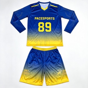 ชุดฟุตบอลฤดูหนาวและฤดูร้อนแบบกำหนดเองขายส่ง PaceSports สีน้ำเงินเหลือง ชุดฟุตบอลแขนยาวแบบกำหนดเองสำหรับทีม - Product Image 1