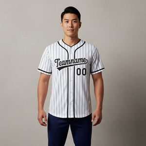 Camiseta de Béisbol Personalizada para Hombre, Manga Corta, Rayas Blancas y Negras, Nombre del Equipo 00, Cierre de Botones, Absorbe la Humedad, Corte Regular, Todas las Temporadas - Product Image 1