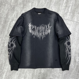 Wholesale Customize 100% Cotton Oversized Acid Wash Distressed T-Shirts High Quality Waffle Double Layer Long Sleeve Men <b>TShirt</b> - Product Image 1