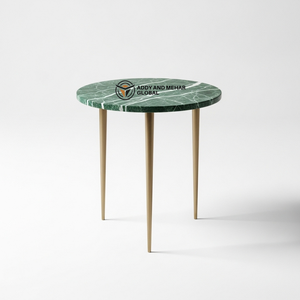 Luxury Round Green Side Table with Gold Tapered Legs Modern Industrial Design Premium Tripod Accent <b>Stool</b> for Bedroom Use - Product Image 1
