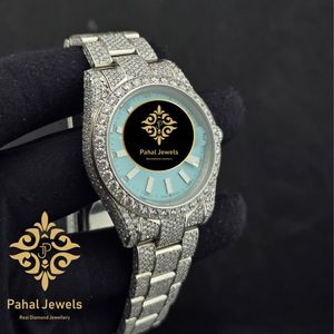 นาฬิกาข้อมือควอตซ์อนาล็อกสำหรับผู้หญิง Pahal Jewels ประดับเพชรหรูหรา สายสแตนเลสและมอสซาไนต์ หน้าปัด 40 มม. กระจกแซฟไฟร์ - Product Image 2