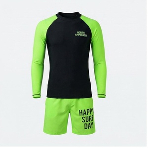 North Approach Ensemble de bain 2 pièces pour homme, manches longues, protection anti-UV, vert et noir, design contrasté - Product Image 1