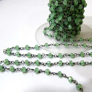 Green Chalcedony Rondelle Faceted Beaded Aati Chain 3mm <b>Rosary</b> chain - Product Image 4
