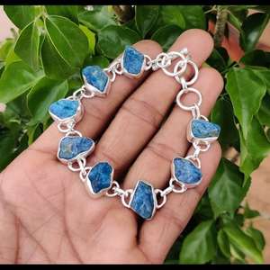 Raw Apatite 925 Sterling <b>Silver</b> Bracelet Boho Gemstone <b>Chain</b> Handmade Healing Jewelry Gift Women Men - Product Image 6