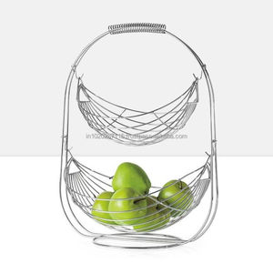 Handmade 2tier rustic iron fruits <b>basket</b> for kitchen counter storage decorative farmhouse vintage modern stylish elegant design - Product Image 1