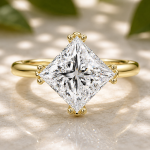 Anillos de Compromiso y Matrimonio de Oro de 14K con Diamante Cultivado en Laboratorio de Corte Princesa de 1.00ct-5.00ct, 8 Puntas, Certificado IGI, para Mujer - Product Image 1