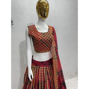 FANCY GEORGETTE BORDADO IMPRESO DIGITAL LEHENGA CHOLI CON DUPATTA MAROON - Product Image 3