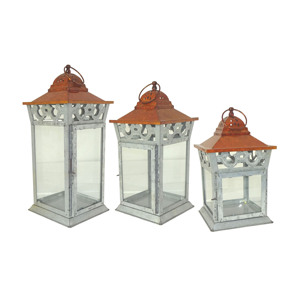 Juego de Faroles Colgantes Cuadrados de Metal Rojo para Velas, Decorativos con Recortes de Hoja de Palma, Techo Piramidal, Asa de Alambre en la Parte Superior y Cristal Transparente - Product Image 6