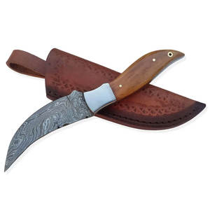 Couteau de chasse artisanal en acier Damas, lame pleine longueur, outil de survie et de camping en plein air avec étui de protection en cuir - Product Image 4