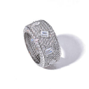 Mens Lab Grown Diamond 925 Silver Wide Pave Baguette <b>Ring</b> Luxury <b>Iced</b> Out Statement <b>Ring</b> Bold Fashion Jewelry For Men - Product Image 3