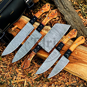 Couteau de Chef Artisanal en Acier Damas Manches en Bois d'Olivier Survie Camping DIY Bouton Poussoir Épaisseur 0,45 mm Personnalisable Premium Garantie 3 Ans - Product Image 5