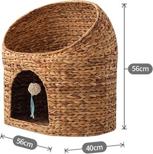 เตียงแมวทรงบ้านคุณภาพสูง ทำจากหวายจักสานมือ แข็งแรง ทนทาน เป็นมิตรกับสิ่งแวดล้อม พร้อมเบาะรองนอนถอดซักได้ - Product Image 4