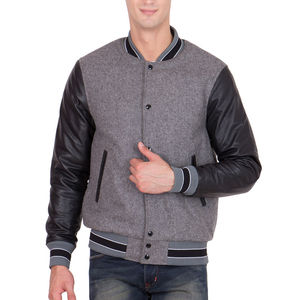 High Quality <b>Men</b> Tweed Raw Varsity Bomber Baseball <b>Jacket</b> with Button up Collar Winter Blank - Product Image 1