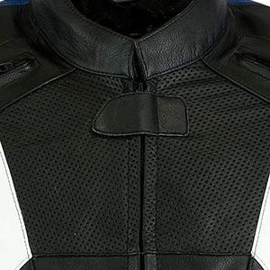 Veste en cuir pour homme à blocs de couleur, manches longues, col montant, rouge, blanc, noir, coupe-vent, toutes saisons, vêtements de moto - Product Image 5
