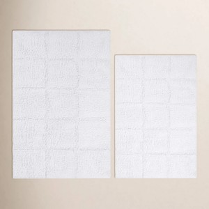 White Hotel Bath <b>Mat</b> 100% Long Staple Cotton Loop Pile Non <b>Slip</b> Super Water Absorbent Jacquard Border Washable <b>Mat</b> - Product Image 1