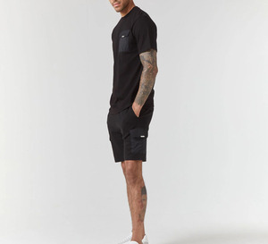 Conjunto de 2 Piezas para Hombre, Camiseta de Algodón Negra con Cuello Redondo, Estilo Casual de Verano, Tejido Transpirable, Color Sólido, Pantalones Cortos y Camiseta - Product Image 6