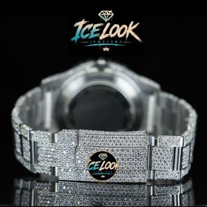 Reloj Mecánico de Acero Inoxidable con Aspecto de Hielo, Esfera Analógica de 18 mm con Incrustaciones de Cristal, Tono Plateado, Joyería para Hombre - Product Image 3